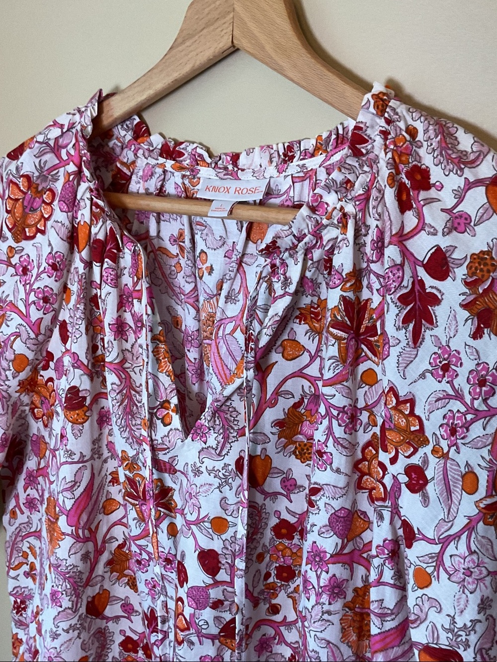 Knox Rose Pink & Orange Floral Tie-Neck Tunic Top
